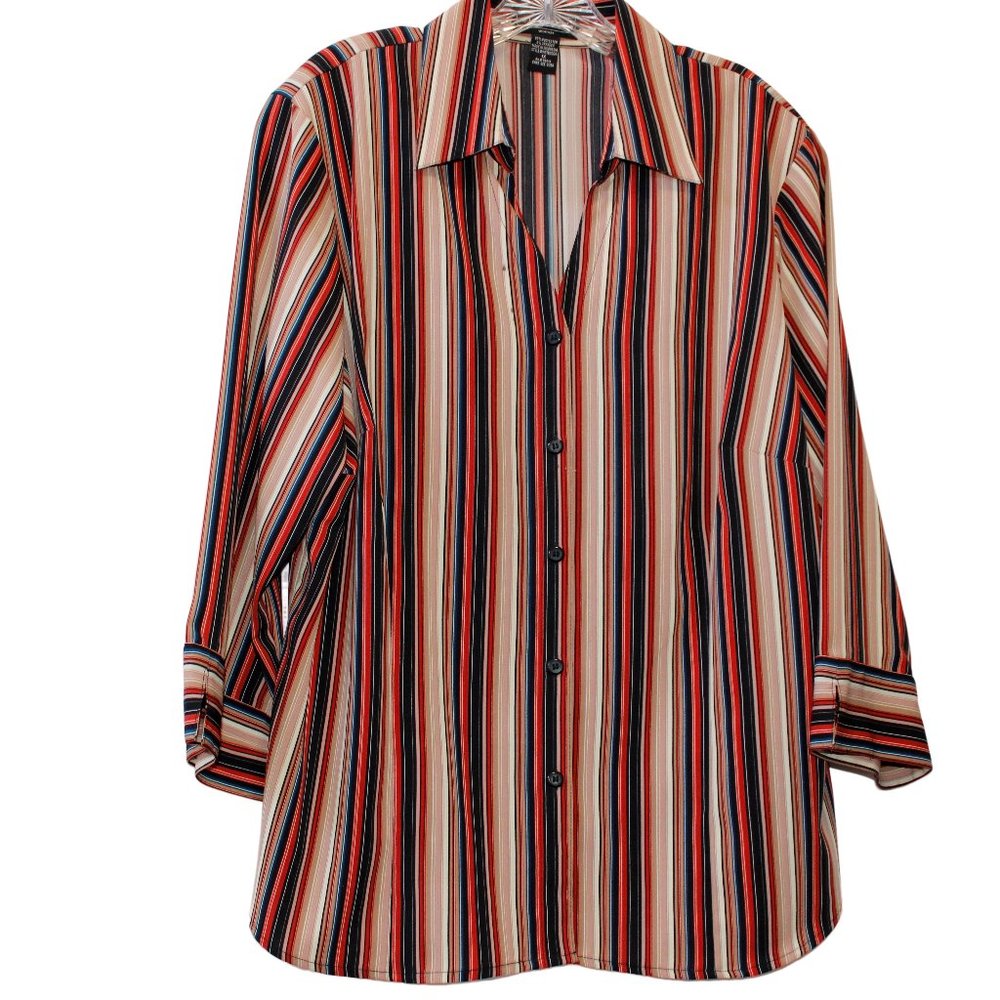 Elementz, Size 1X, Striped Multi Brown Tones , 3/4 Sleeve Blouse
